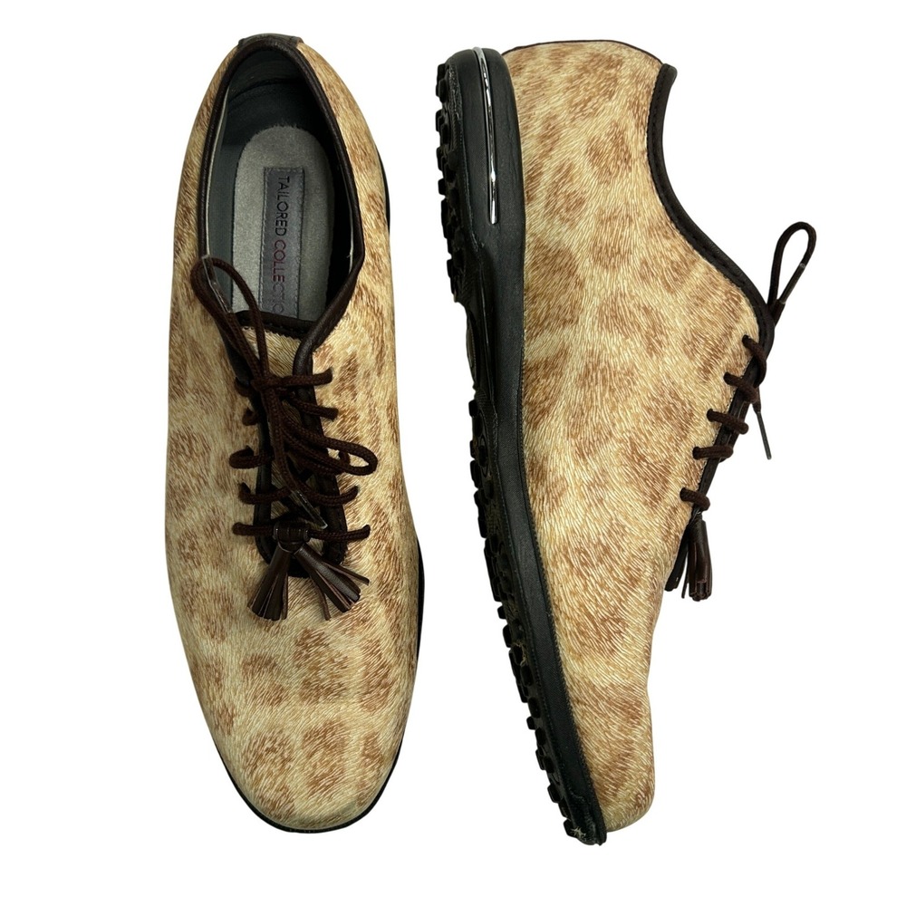 FootJoy Tailored Collection Leopard Calf Hair Golf Shoes 7 Tan Animal Print Lux
